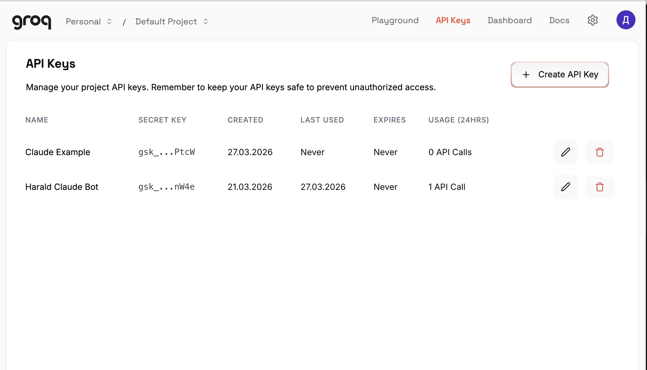 Получение API ключа Groq